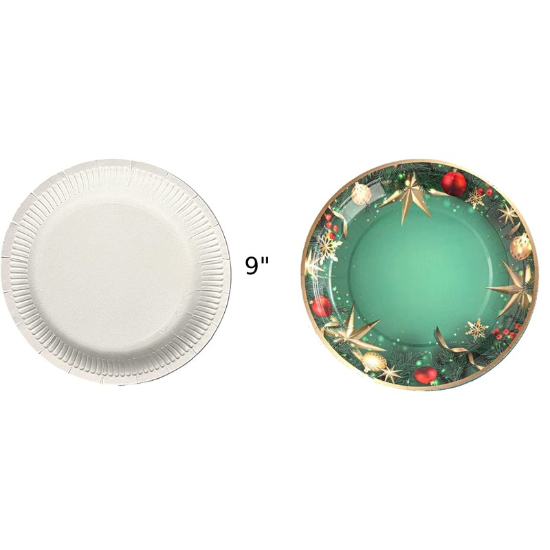 50pcs Disposable Christmas Party Paper Plates in 5 Assorted Designs