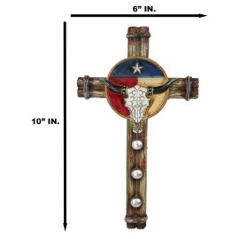 Rustic Western Bull Cow Longhorn Skull Lone Star Texas Flag And Ropes Wall Cross