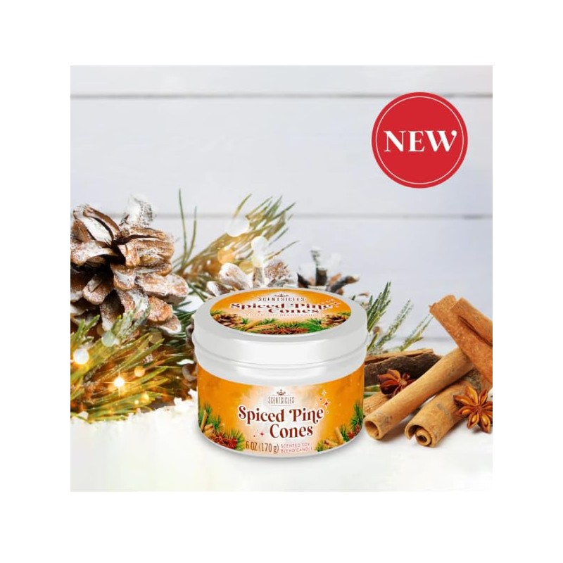 Scentsicles, Spiced Pine Cones, 6 Oz Soy Blend Candle, 25