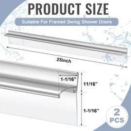 Hicarer 2 Pcs 25" Chrome Framed Shower Door Replacement Drip Rail with Vinyl Sweep, Shower Door Water Deflector with Shower Door Bottom Seal, Applied Mounting Tape and Screws