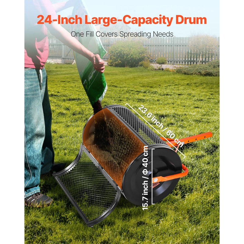 VEVOR Compost Spreader, 24 in Wide Peat Moss Spreader with