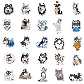 Cute Funny Siberian Husky Dog Stickers, 50PCS Dogs Vinyl Stickers for Laptops,Water Bottles,Phone,Cartoon Animals Gifts Stickers,Bumper Stickers Decals(Siberian Husky)