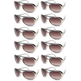 NEON NATION 12 Pack Bulk Sold The King of Rock and Roll Elvis Presley Large Las Vegas Costume Sunglasses (Silver)