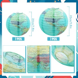 Songjum 14Pcs World Map Paper Lanterns 25cm and 20cm Classroom Hanging Earth Globe Lantern for Travel Themed Party Decor Bon Voyage Classroom Decorations Birthday Earth Theme Party Decor Supplies
