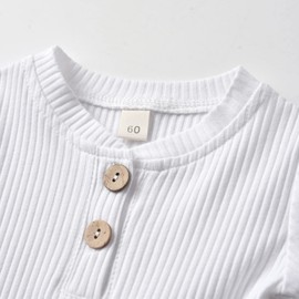 Newborn Infant Baby Boy Summer Clothes Outfit Short Sleeve Solid Color Romper Pant Sets - 9-12 Months White