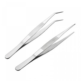 uxcell 2pcs 8-inch Stainless Steel Tweezers with Serrated Tip (Straight Pointed Tip, Curved Pointed Tip)