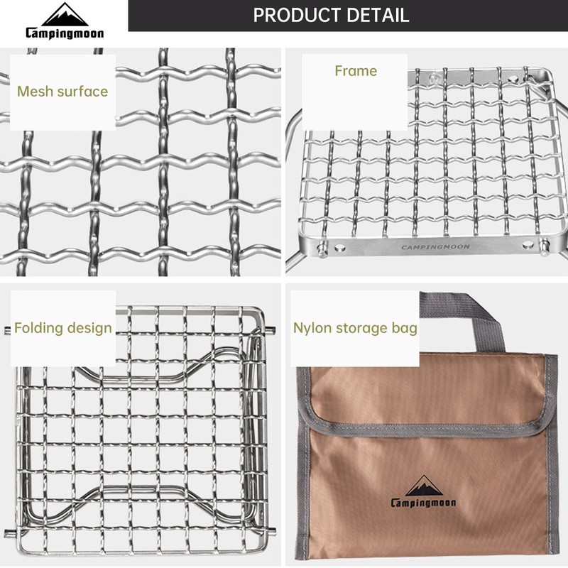 Campingmoon Portable Campfire Grill Grate 304 Stainless Steel Folding Camping