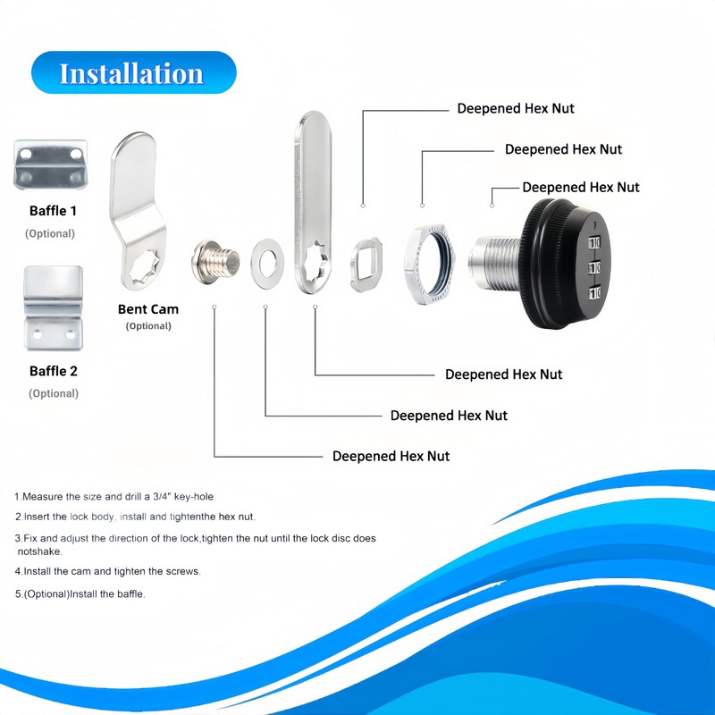 Fuyfa 3 Pack Combination cam Lock,Combi Cabinet Drawer Locks Security