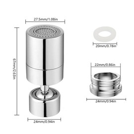 FTXanty 2 Pieces Tap Attachment Tap Aerator 360° Rotatable Tap Water Saver Chrome M22 - M24 Brass Tap Aerator with 2-Flow Dual Function for Kitchen Bathroom