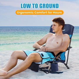 Lamberia Folding Beach Chair for Adults 2 Pack, Portable Low Beach Chairs with 300lbs Capacity, Lightweight Fodable Camping Chair for Travel, Picnic, Concert & Outdoor Activities, Navy Blue