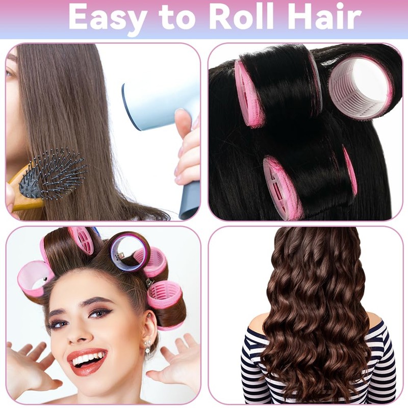 JOLCEEY 50pcs Hair Rollers with Clips, Jumbo Large Medium Small