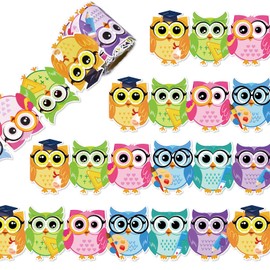 Whaline Colorful Owl Bulletin Board Border Cute Cartoon Owl Die Cut Trim Border Roll for Classroom Back to School Chalkboard Decor
