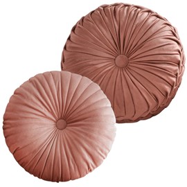 Teieas 2 Pcs Round Throw Pillows Pleated Velvet Pumpkin Round Pillows Floor Cushion for Living Room Couch Chair Bed Sofa 15.7"x15.7"/13.8" x 13.8" (Blush)