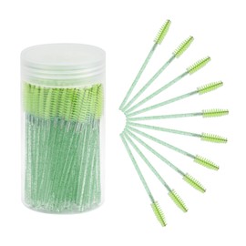 CHEFBEE 100PCS Disposable Eyelash Brush, Mascara Wands Makeup Brushes Applicators Kits for Eyelash Extensions and Eyebrow Brush with Container (Green)