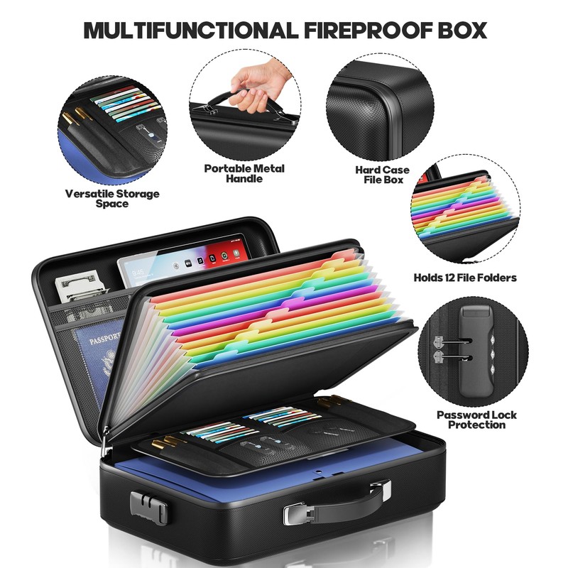 BigPonPon Fireproof Document Box, Hard Case Highly Flame-Resistant Fire Proof