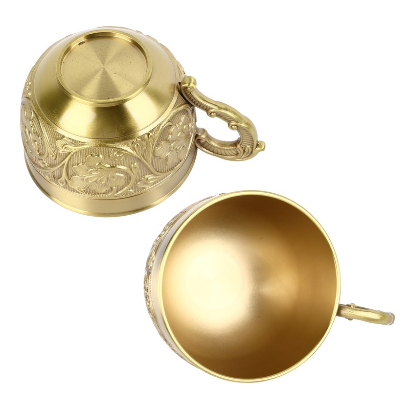 Brass Tea Cup Exquisite Embossed Patterns Retro European Small Coffee