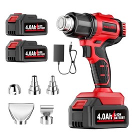 FULLYEA Cordless Heat Gun, Max 1022°F (550°C) Fast Heating, Lightweight Hot Air Gun Kit with 2x4.0Ah Batteries & 5 Nozzles, Portable Heat Gun for Shrink Tubing, PVC Wrap, Crafts (Red)