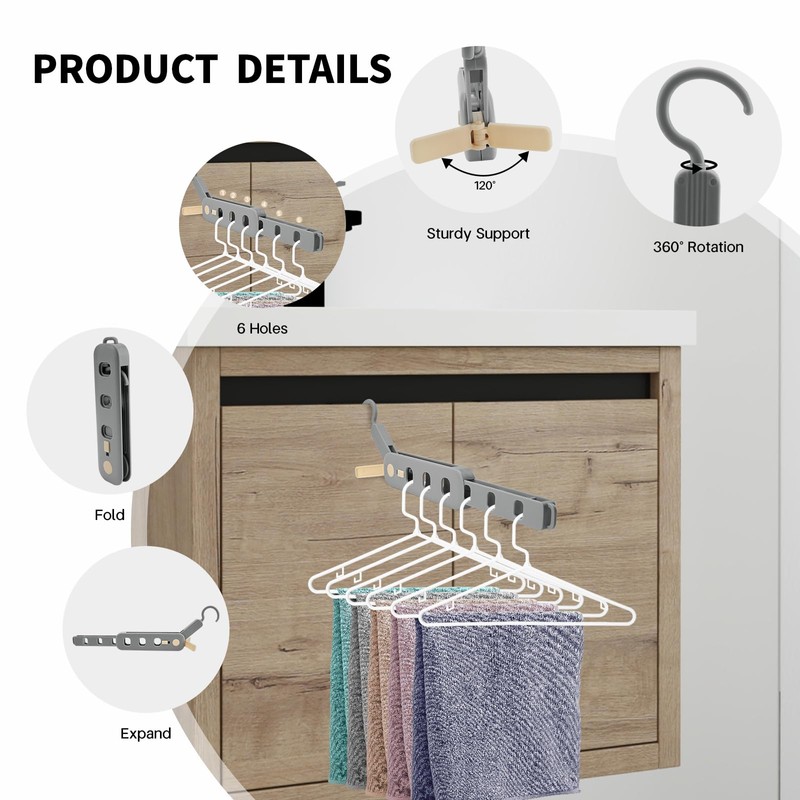 Coopache Clothes Hanger, Space-Saving Non-Slip Cabinet Organiser, Door Coat Rack,