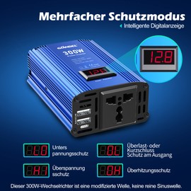 GIANDEL 300W Wechselrichter Kfz spannungswandler 12V auf 230V Power Inverter mit Universal Steckdose und LED-Anzeige, Stromwandler/Umwandler Dual USB 4.8A Für Tablets Smartphones