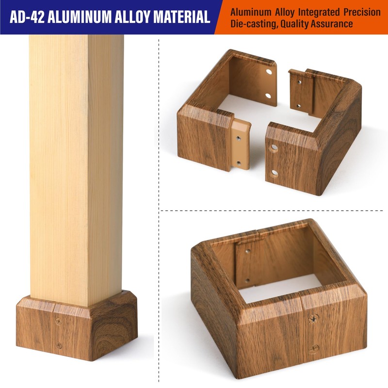 4"x4" (Actual: 3.5"x3.5") Deck Post Base Covers Aluminum, Split Style