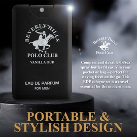 Beverly Hills Polo Club BHPC Men's Oud Collection 3PC Pocket Spray Set | Luxury Eau de Parfum Travel Size Cologne for Him | Leather, Woody, Vanilla Scents