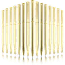 15 Pieces Gold Slim Ballpoint Pens Black Ink 1 mm Medium Point Metallic Retractable Pens Gold Metal Pen for Wedding Business Office Supplies Students Teachers Christmas Present