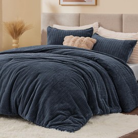 ChiXpace Fluffy Comforter Set - Furry Leaves Pattern Faux Fur Bed Set, Winter Ultra Soft Fuzzy Comfort Set, Velvet Bedding Set for Bed