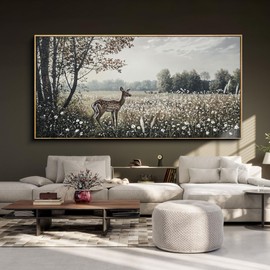 yiijeah Farmhouse Wall Decor - Large Canvas Wall Art Artwork Deer Landscape Vintage Floral Rustic Print Neutral Picture Artwork for Home Living Room Bedroom Office Decoration