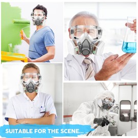 LAMANICE Respirator Mask with 10Pcs Filter Cottons, Goggles and Earplug, for Organic Vapors, Chemicals, Sanding, Welding, Woodworking, Paint, Dust, Formaldehyde (Grey)