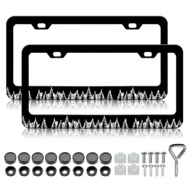 Forest License Plate Frames - 2 Pack Black Tree Landscape Stainless Steel License Plate Holder Covers,Rust-Proof Waterproof Car Decorative Tag Frames for Standard US 12x6 Inch
