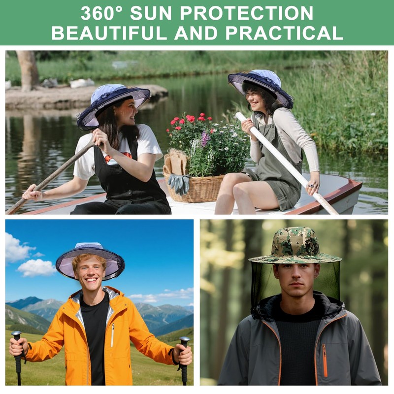 Esteopt 2pcs Head Net Hat, Mosquito Sun Hat with Hidden