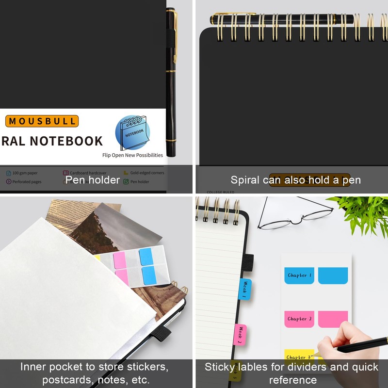Mousbull Top Spiral Notebook, A4 Hardcover Top Bound Steno Pads,