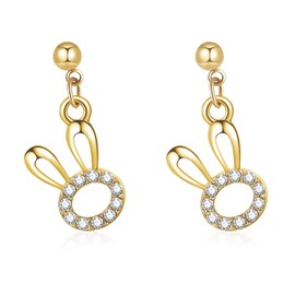 Crystal Bunny Earrings for Women, Shiny Rhinestones, Lightweight Hypoallergenic Gold/Silver Animal Drop Earrings, Birthday Gift (Gold hollow)