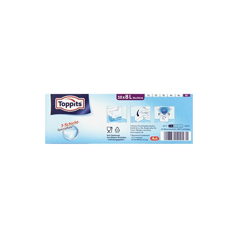 Toppits Freezer Bags (Pack of 8 Litres, Stand Base, Clear