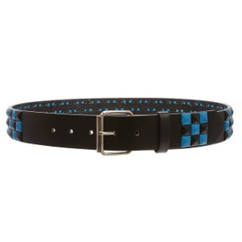 Snap On Punk Rock Black & Azure Blue Star Studded Checker Board Leather Belt, black/azure blue | xs 27"-29"