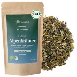 Organic Alpine Herbal Tea with Chamomile Flowers, Dandelion, Sage and Other Fresh Herbs from the Mountains - Loose Mountain Herbs 100 g