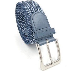LisaModa LM1000 Men's Stretch Braided Belt Fabric Belt Many Colours, Blue White 054