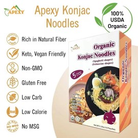 Apexy Organic Shirataki Konjac Noodle with Organic Oat Flour 42.24oz 8 Pouches Inside Healthy Diet, Low Calorie, Low-Carb Gluten Free, Vegan, Keto and Paleo-Friendly. (Spaghetti and Fettuccine Shape Combo)
