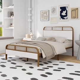 NNV Metal Platform Full Size Bed Frame with Velvet Upholstered Headboard and Footboard, Strong Metal Slats Support Mattress Foundation No Box Spring Needed Easy Assembly Gold Velvet