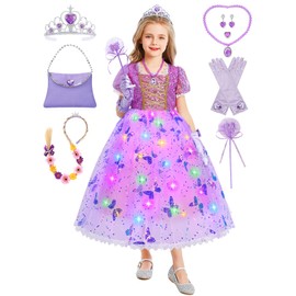 Rapunzel Costume Girls, Princess Rapunzel Costume Children, Purple Puff Sleeves Dress, Fancy Dress Costume, Festive Dress for Carnival, Birthday with Wig, Handbag, Crown, Wand G084S