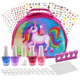 Toysical Unicorn Girls Tattoo Nail Polish Set for Kids - Nail Art Gift for Girls with Tattoo, Nail Polish and Stickers