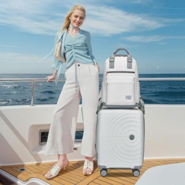 LARVENDER Luggage Sets 5 Piece, PP Hardshell Suitcase Set, Carry on Luggage Set, Large Suitcase with Spinner Wheels, Expandable Luggage Set with Backpack for Men Women(WHITE/20/24/28/BP/TB)