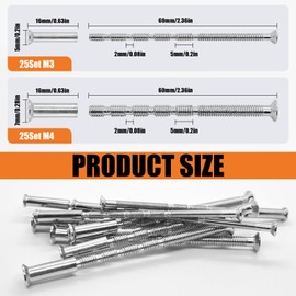 100Pcs M4/M3 Door Handle Bolt Through Fixings Set, Door Handle Fixing Screws and Sleeves, Door Handle Screws M4/Door Handle Fixing Screws M3, Nickel Plated Connecting Screw for Furniture Cabinet