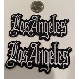 Unbranded 2- VINTAGE IRON ON EMBROIDERED LOS ANGELES  PATCH.  (White)  4"x 2” Beautiful!