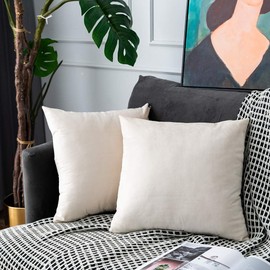 Beige Velvet Throw Pillow Covers Square Soft Solid Decorative Pillowcase Set Cushion Case for Sofa Bedroom Office Chair 2 Pcs 16 x 16 inch