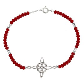 ENTREPLATA Women's Shiny Ruby Gemstone 925 Sterling Silver Celtic Charm Bracelet Protection Luck Love Friendship Witch Knot, Silver, Crystal