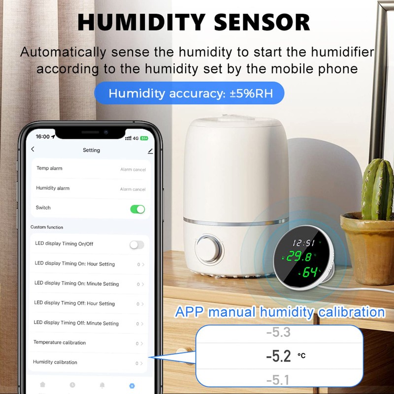 WiFi Thermometer Hygrometer Monitor: Smart Humidity Temperature Sensor with LED