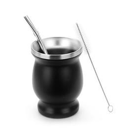 Topyond Stainless Steel Yerba Gourd Tea Cup Set - Black Cup, Yerba Straw, and Cleaning Brush Included - Perfect for Tea Brewing and Gifts