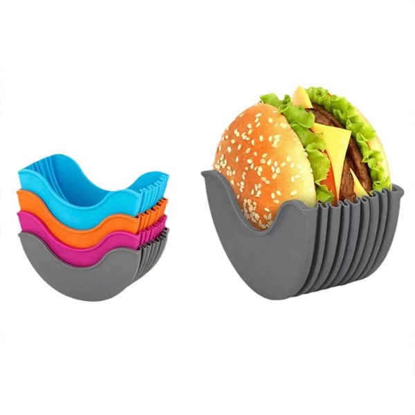 4 PCS Reusable Burger Holder Clip，Retractable Adjustable Sandwich/Hamburger Holders for Burger Lovers The Aged and Children
