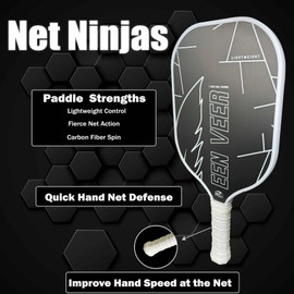 EEN Veer Pro (The Feather) - 16mm - T800 Raw Carbon Fiber Pickleball Paddle (Lightweight). Thermoformed. (for Top Male Players, Also Ladies, Juniors and Seniors. Lightweight Pro Paddle).
